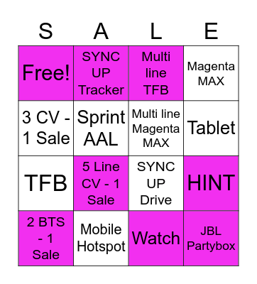End of Month Contest Bingo Card