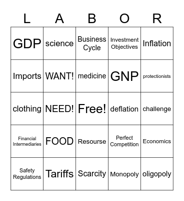 Economics Policy Bingo Card