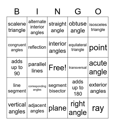 Geometry review Bingo Card