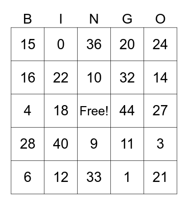 Multiplication Bingo 0-4 Facts Bingo Card