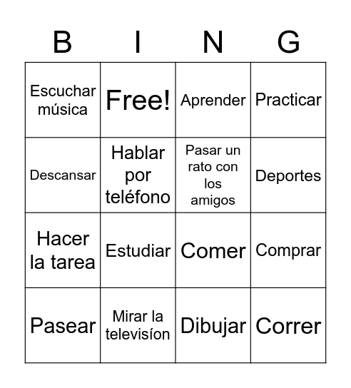 verbios en espanol Bingo Card