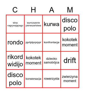 stop czam Bingo Card