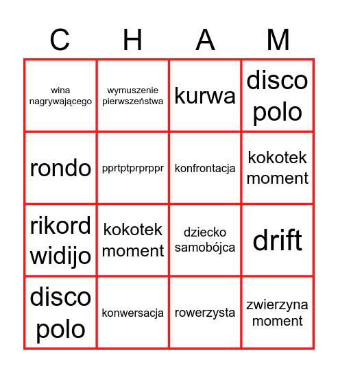 stop czam Bingo Card