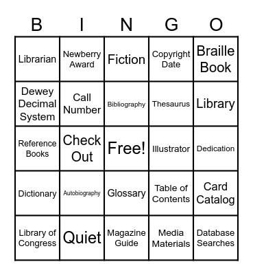 Library Terms Bingo Card