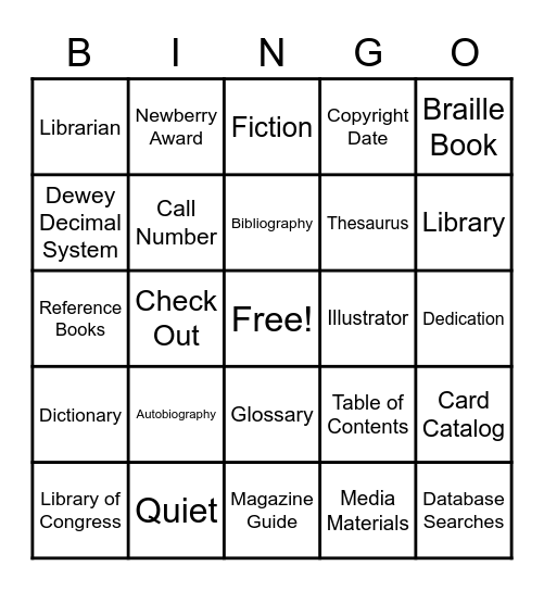 Library Terms Bingo Card
