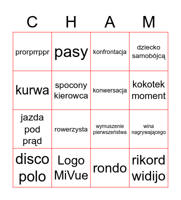 go cham Bingo Card