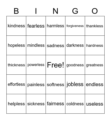 5.25 Spelling List Bingo Card