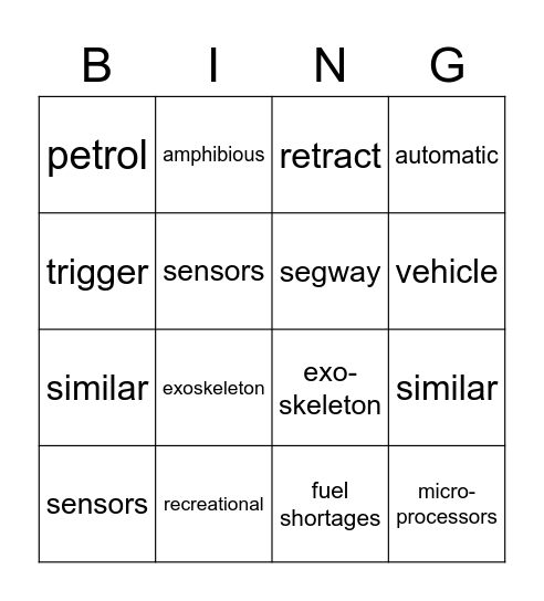 Word Review Bingo Card