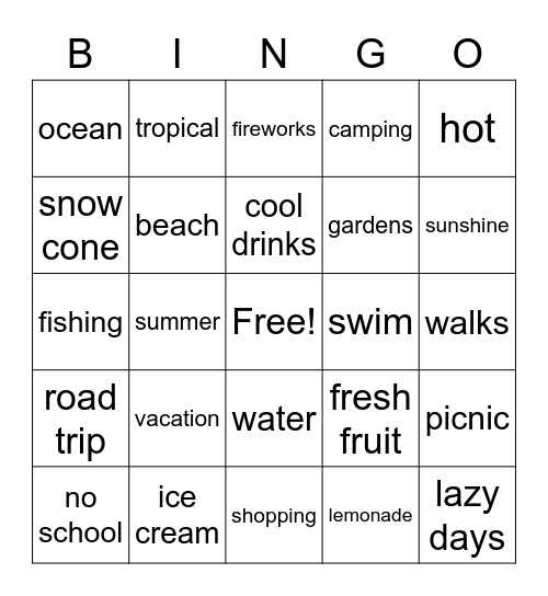 Summer Time! Bingo Card