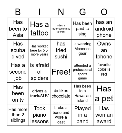 Magnificent Muster Bingo Card