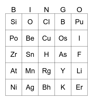 stuff and things  Bingo Card