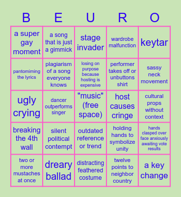 Eurovision 2021 Bingo Card