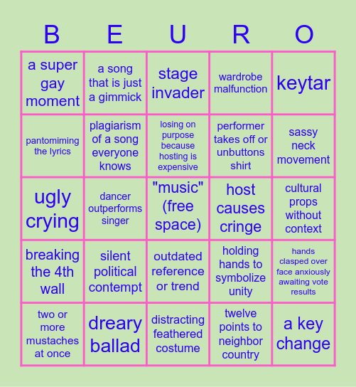 Eurovision 2021 Bingo Card