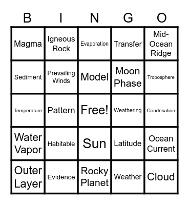 End of the Year Science Bingo Card