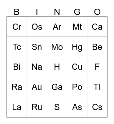 Stuff and Things Bingo Card