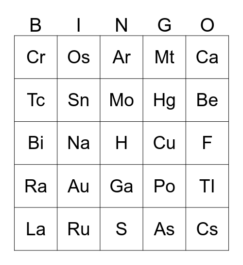 Stuff and Things Bingo Card