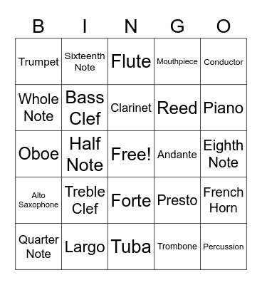 Band Blast 2 Bingo Card