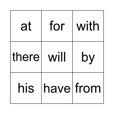 sight words Bingo Card