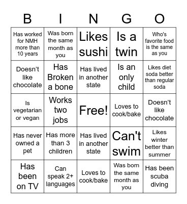 Find Someone Who.... Bingo Card