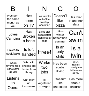 Find Someone Who.... Bingo Card
