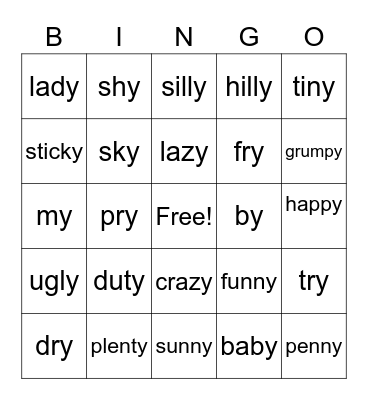 2 sounds of y Bingo Card