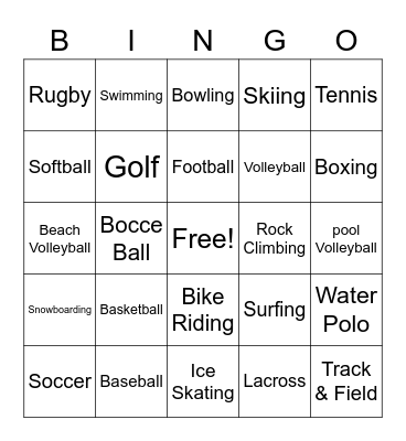 Sports Bingo Card