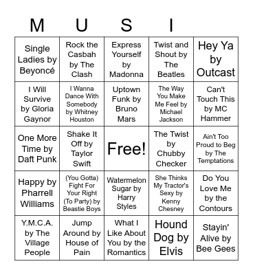 Musical Bingo Card