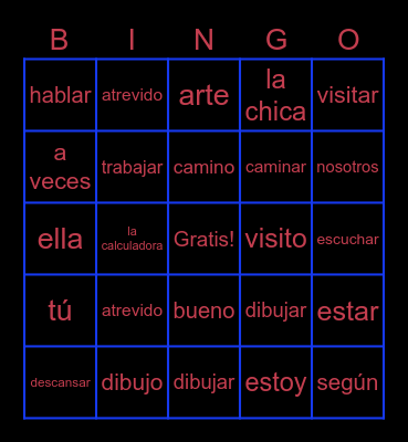 Spa 1 Lec 2b -ar verbs infinitive and "Yo" form Bingo Card