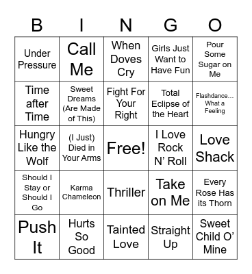 80s Music Bingo Card