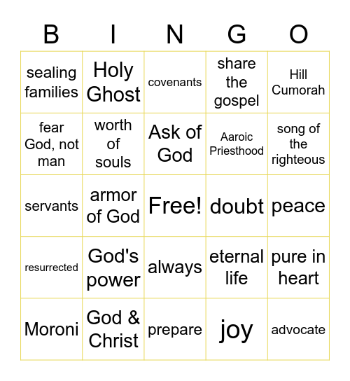 Doctrine & Covenants Bingo Card