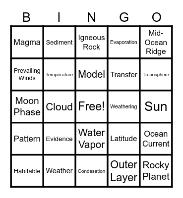 End of the Year Science Bingo Card