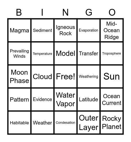 End of the Year Science Bingo Card