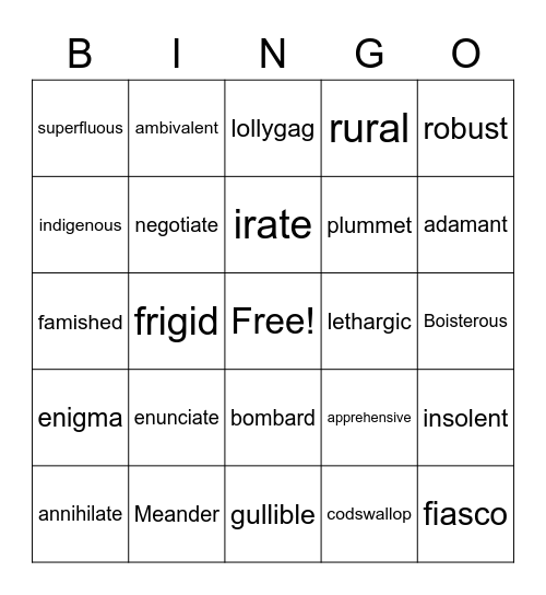 Word Nerds 1-100 Bingo Card