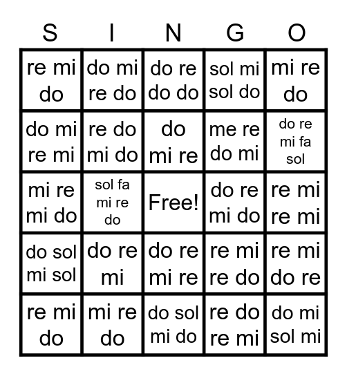 Solfege Bingo Letters Bingo Card