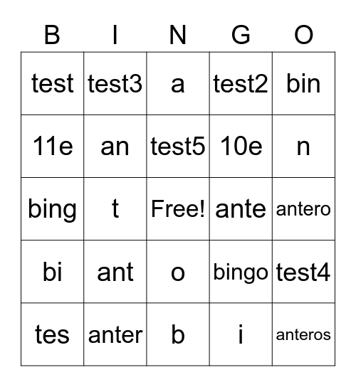 Untitled Bingo Card