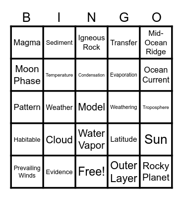 End of the Year Science Bingo Card