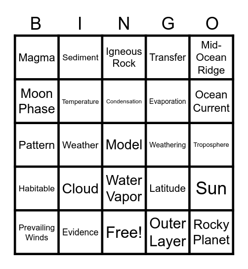 End of the Year Science Bingo Card