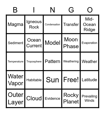 End of the Year Science Bingo Card