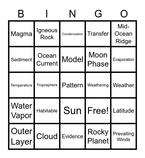 End of the Year Science Bingo Card