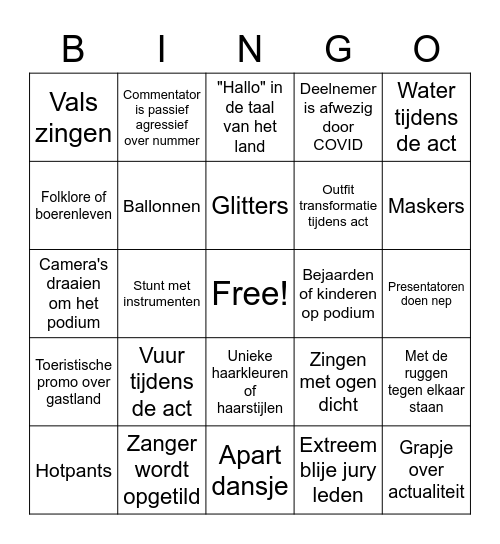 Anteros Eurovisie Bingo 2021 - NL Bingo Card