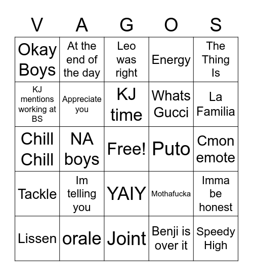 VAGOS MEETING Bingo Card