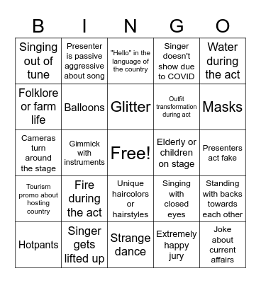 Anteros Eurovisie Bingo 2021 - EN Bingo Card