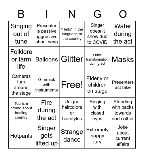 Anteros Eurovisie Bingo 2021 - EN Bingo Card