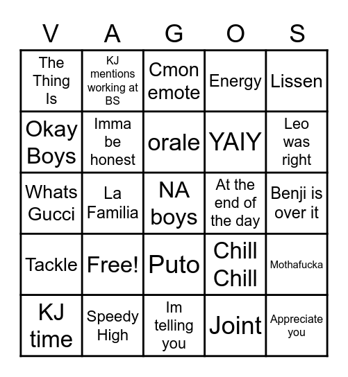 VAGOS MEETING Bingo Card