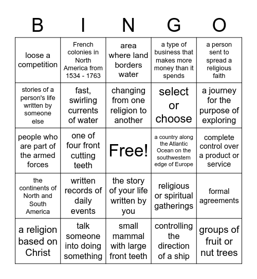 Early Michigan History Unit 1 Bingo Card