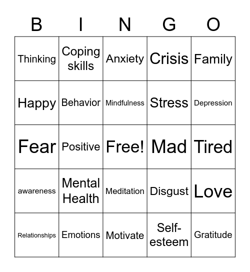 Mental health Bingo Card