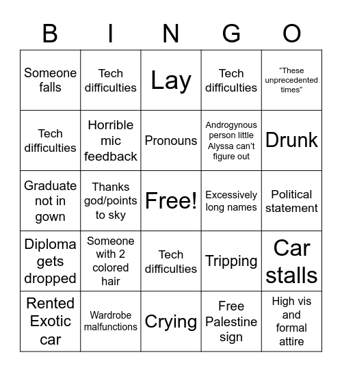 Graduation bingo Card