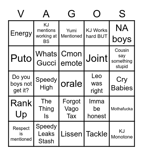 VAGOS MEETING Bingo Card