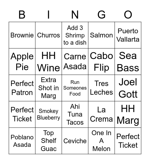 Cantina Bingo!!!! Bingo Card