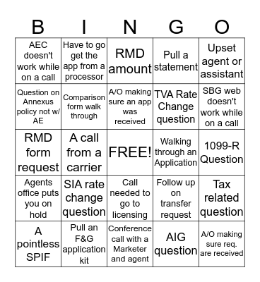 Phone Rep Bingo Card